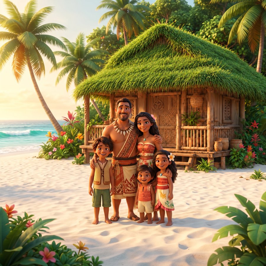 After Region Lock: the new hut stays, the children's faces, clothes and patterns are back as in the reference